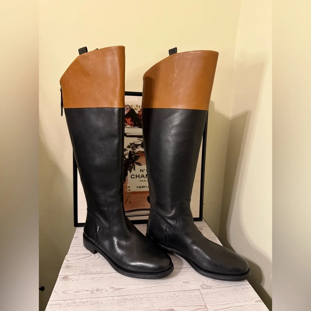 Franco Sarto Black and Brown Over the Knee Boots